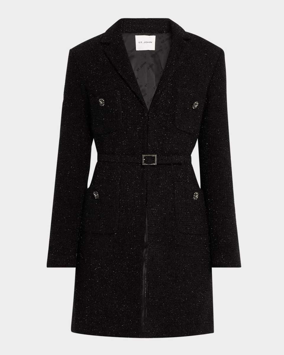 Crystal Belted Sequin Boucle Stretch Jacket